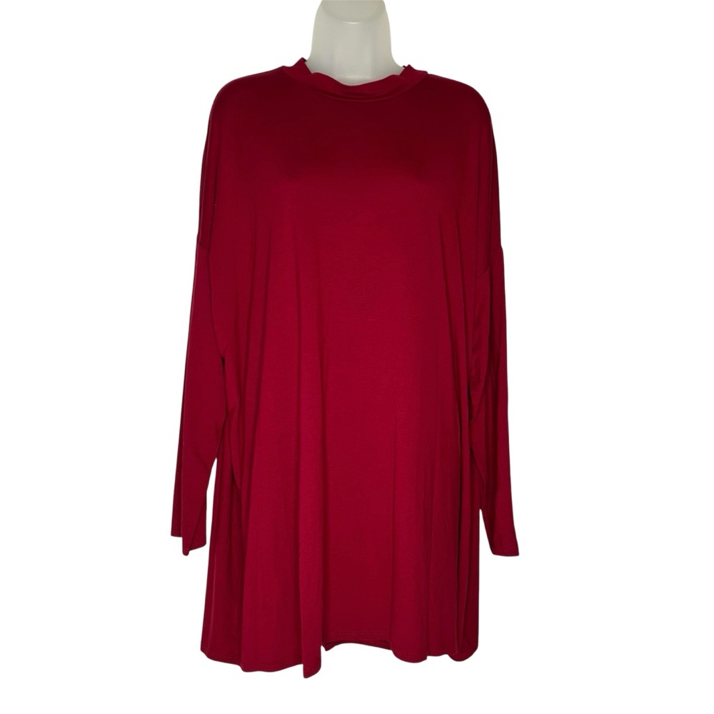 EILEEN FISHER Size 1X China Red Mock‎ Neck Lightweight Viscose Jersey Tunic Top.